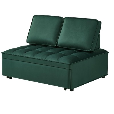 NicBex Convertible Sleeping Sofa Bed,Velvet 2 Seat Sofa with 2 Removable Back Pillow for Living Room,Apartment,Office,Green