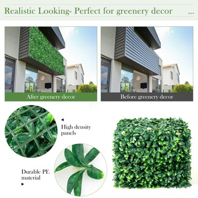 Green and White Plastic Daisy Hedge Privacy Fence Panels, 20x20 Inch, Set of 12