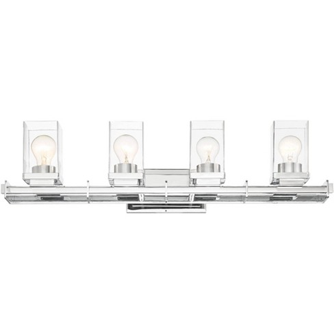 Possini Euro Design Modern Wall Light Chrome Hardwired 32 Wide 4 Light Fixture Squared Clear Glass For Bathroom Vanity Mirror Target