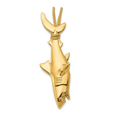 Black Bow Jewelry 14k Yellow Gold 3D Hollow Hanging Shark Pendant