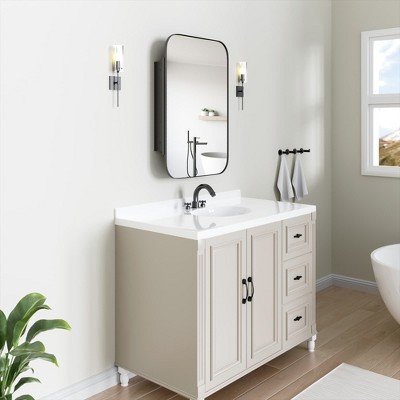 PexFix 36"x24" Rectangle Metal Recessed/Surface Mount Medicine Cabinet with Mirror,Black