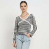 Cherie Code Women’s Black & White Striped Long Sleeve Tee – Lace‑Trim V‑Neck Casual Top - 4 of 4