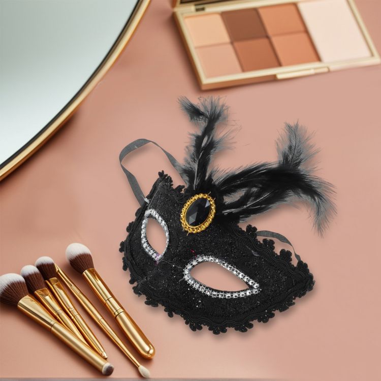 Unique Bargains Halloween Christmas Dragon Pattern Feather Half Face ...
