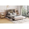 Okak Full Platform Bed Frame with Upholstered & Trundle Storage Headboard Bed with 2 Drawers Sockets USB Ports Easy Assembly, Beige - 3 of 4