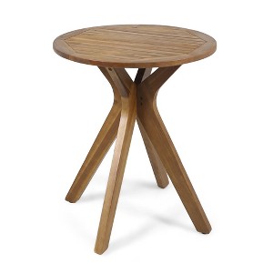 NAYSAYE Patio End Table Acacia Wood Bistro Table with X Base for Outdoor Dining, Beige, 27.5"*27.5"*30" - 1 of 4
