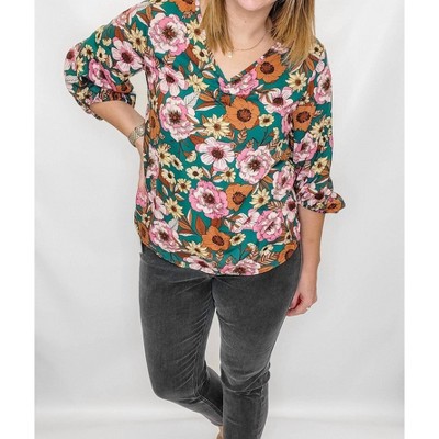 Women's Floral 3/4 Sleeve Blouse - Hailey & Co