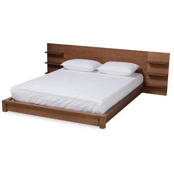 Elina Walnut Wood Platform Storage Bed with Shelves - Baxton Studio