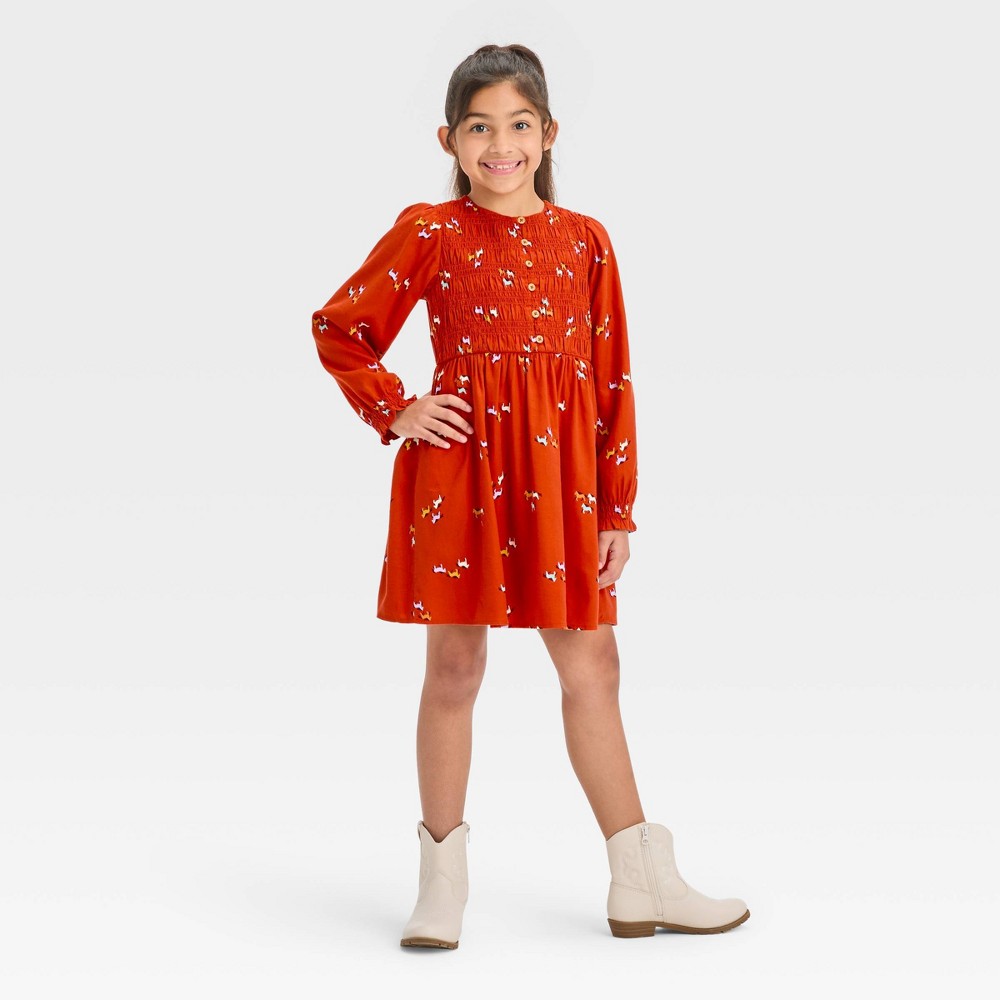 Girls' Long Sleeve Woven Dress - Cat & Jack™ Orange XL Plus. 