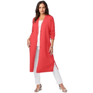 Jessica London Women's Plus Size Fine Gauge Duster Cardigan - 1 of 4
