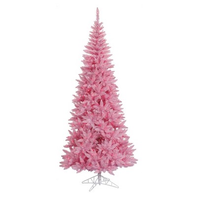 Vickerman 7.5' Pre-Lit Artificial Christmas Tree Slim Ashley Spruce - Pink/Clear Lights