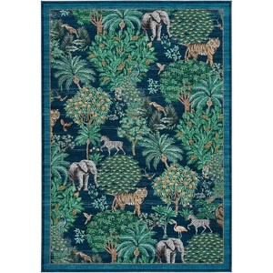 Jungle Print Washable Rug - Non-Slip Low Pile Stain Resistant Carpet for Living Room, Bedroom, Nursery, Playroom - 1 of 4