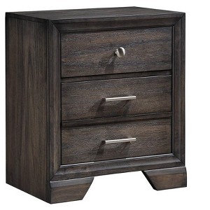 Vynxaria Contemporary 3-Drawer Nightstand/End Table ¨C Solid Wood, Dark Gray Finish, Kenlin Metal Glides, French/English Dovetail Drawers - 1 of 4