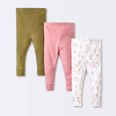 Image of Baby Girls' 3pk Prairie Floral Pull-On Pants - Cloud Island™ Pink 0-3M