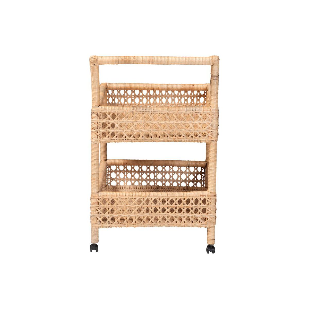bali & pari,Alaina Natural Rattan Kitchen Cart - 2-Tier Handwoven Wicker Storage Trolley - thumbnail 4
