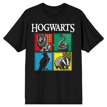 Harry Potter Hogwarts House Emblems Men's Black Graphic Tee