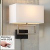 Possini Euro Design Modern Wall Lamp with USB Port Brushed Nickel Plug-In 12" Light Fixture Rectangular Fabric Shade for Bedroom House - 2 of 4