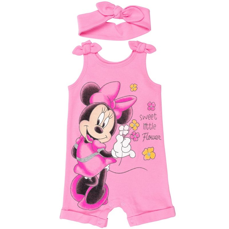 Disney Lion King Minnie Mouse Winnie the Pooh Simba Baby Girls Romper and Headband Newborn to Infant, 1 of 8
