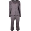 Memoi Women's Ruffled Lettuce Edge Rib Long Sleeve and Capri Set - 4 of 4