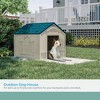 Suncast Deluxe Dog House for Dogs up to 100 Pounds with Removable Roof, Vents, Crowned Channeled Floor, and Personalization Labels, Taupe/Blue - 3 of 4