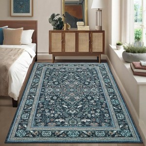 Acekool Vintage Floral Washable Area Rug, Non-Slip Ultra-Thin Stain Resistant Foldable Soft Carpet for Living Room Bedroom Office - 1 of 4