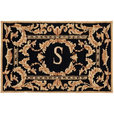 Monogram MON219 Hand Hooked Outdoor Door Mat - Black - 2'6"x4' - Safavieh