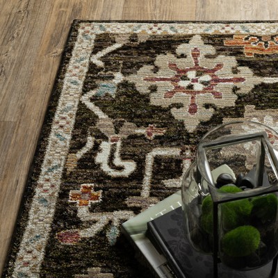 Ivory and Brown Wool Synthetic Stain-Resistant Rectangular Area Rug