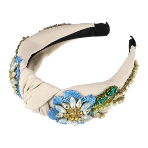 Unique Bargains Women's Bling Vintage Flowers Rhinestone Flannel Wide Edge Headband 4.92"x1.77" 1 Pc - 1 of 4