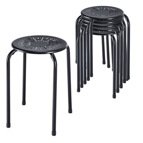 Tangkula Set of 6 Stackable Stools Metal Chair Dining Set w Round Top Black