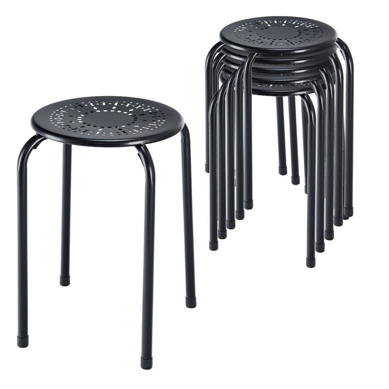 Costway Set of 6 Stackable Metal Stool Set Daisy Backless Round Top Kitchen Black, 3 of 11