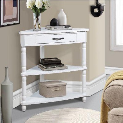 NicBex 3-Tier Corner End Table, Wood Triangular Side Table for Small Spaces & Living Room, 33.8'' Small Table, End Corner Table with Solid Wood Legs