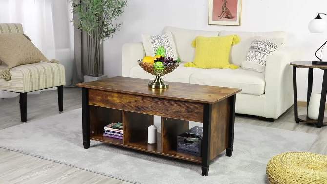 Yaheetech Wooden Lift Top Coffee Table with Hidden Compartment Rustic Style For Living Room, 2 of 9, play video
