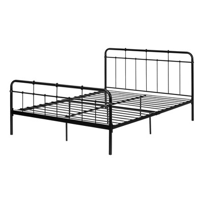 Queen Black Metal Frame Bed with Headboard and Slats