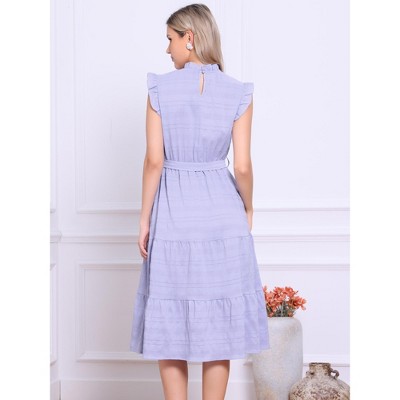 Женские платья INSPIRE CHIC Women's Mock Neck Ruffled Cap Sleeve Dress Purple Medium — фото 3