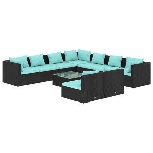 vidaXL Garden Lounge Set Black with Water blue cushions - 1 of 4