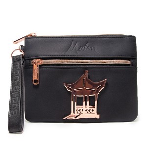 Disney Wallet, Double Pocket Wristlet, Mulan Script Debossed, Castle Emblem Rose Gold, Black, Vegan Leather - 1 of 4