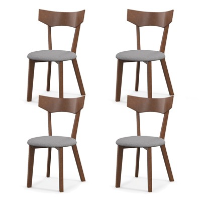 Tangkula Wooden Dining Chair Set of 2/4 Solid Wood Kitchen Chairs with Curved Back Cushioned Seat Mid Century Modern Side Chairs