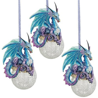 Design Toscano Frost, the Gothic Dragon Holiday Ornament: Set of Three