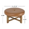 Christopher Knight Home Alekseev 35" Round Ottoman with Rubber Wood Cross Base - 3 of 4
