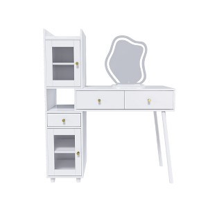 BDELITE Vanity Dressing Table with LED Mirror & Storage，3 Drawers, 2 Open Shelves & 4 Hidden Cabinets-39.37*15.75*46.85 inch - 1 of 4
