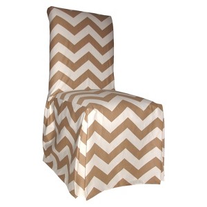 Taupe/White Chevron Dining Chair Slipcover, Brown/White