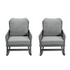 [Set of 2]Modern Outdoor Lounge Chair, Contemporary Minimalist Wicker Rocking Chair, Chairs with PE Cushions and Wooden Frame-Coolbibila - 3 of 4