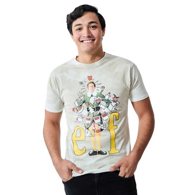 Elf Buddy Wrapped In Christmas Lights Movie Logo Adult Unisex Cloud Wash Crew Neck Short Sleeve T-shirt