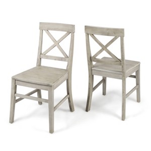 Set of 2 Roshan Farmhouse Acacia Dining Chairs Light Gray - Christopher Knight Home