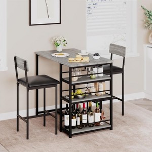 Jojoka Dining Bar Table Set for 2 with 3 Storage Shelves,Pub Bar Counter Table with 2 Footrest Chairs - 1 of 4