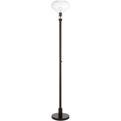 Possini Euro Design Modern Industrial Torchiere Floor Lamp Oil Rubbed Bronze Metal Clear Glass Shade Decor for Living Room Reading