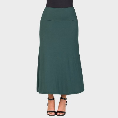 24seven Comfort Aapparel Womens Solid Color Elastic Waist Maxi Skirt