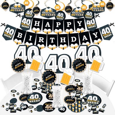 Big Dot of Happiness Cheers and Beers to 40 Years - 40th Birthday Party Supplies - Banner Decoration Kit - Fundle Bundle