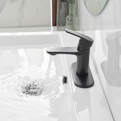 Matte Black Single-Handle Low-Arc Bathroom Faucet with Drain