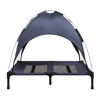 Large Navy Blue Elevated Outdoor Waterproof Dog Bed with Canopy