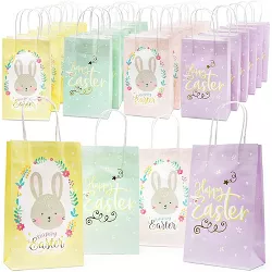 Blue Panda 24 Pack Cut Happy Easter Bunny Gift Bags with Handles for Kids Party Favors, Goodie Treat Bags, 9x5.25x3.2 in